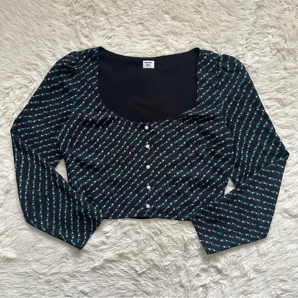 Aritzia Sunday Best Top Kissy Blouse Button-Up Scoopneck Cropped Floral Sz S